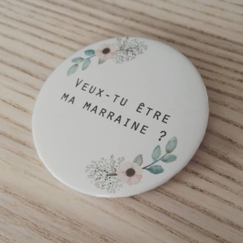 Badge personnalisé parrain marraine, création Douceur & Poésie