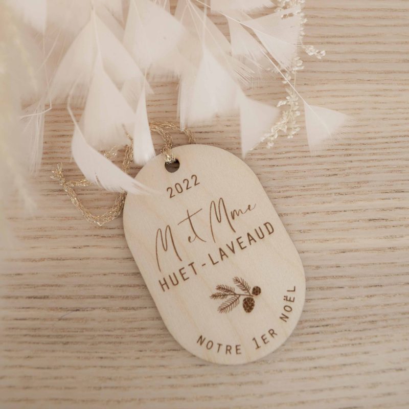 Boule de Noël - médaillon en bois "Notre 1er Noël M et Mme" 3 boule de noel