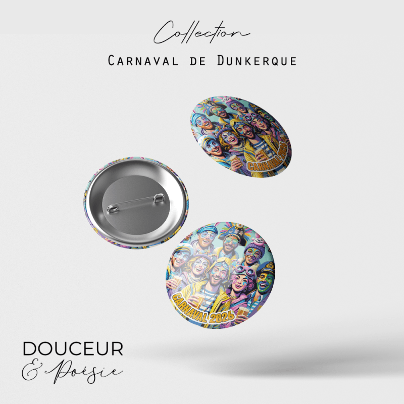 Badge Carnaval Dunkerque 2026 2 Badge métallique du Carnaval de Dunkerque 2026, 59 mm, modèle Douceur & Poésie