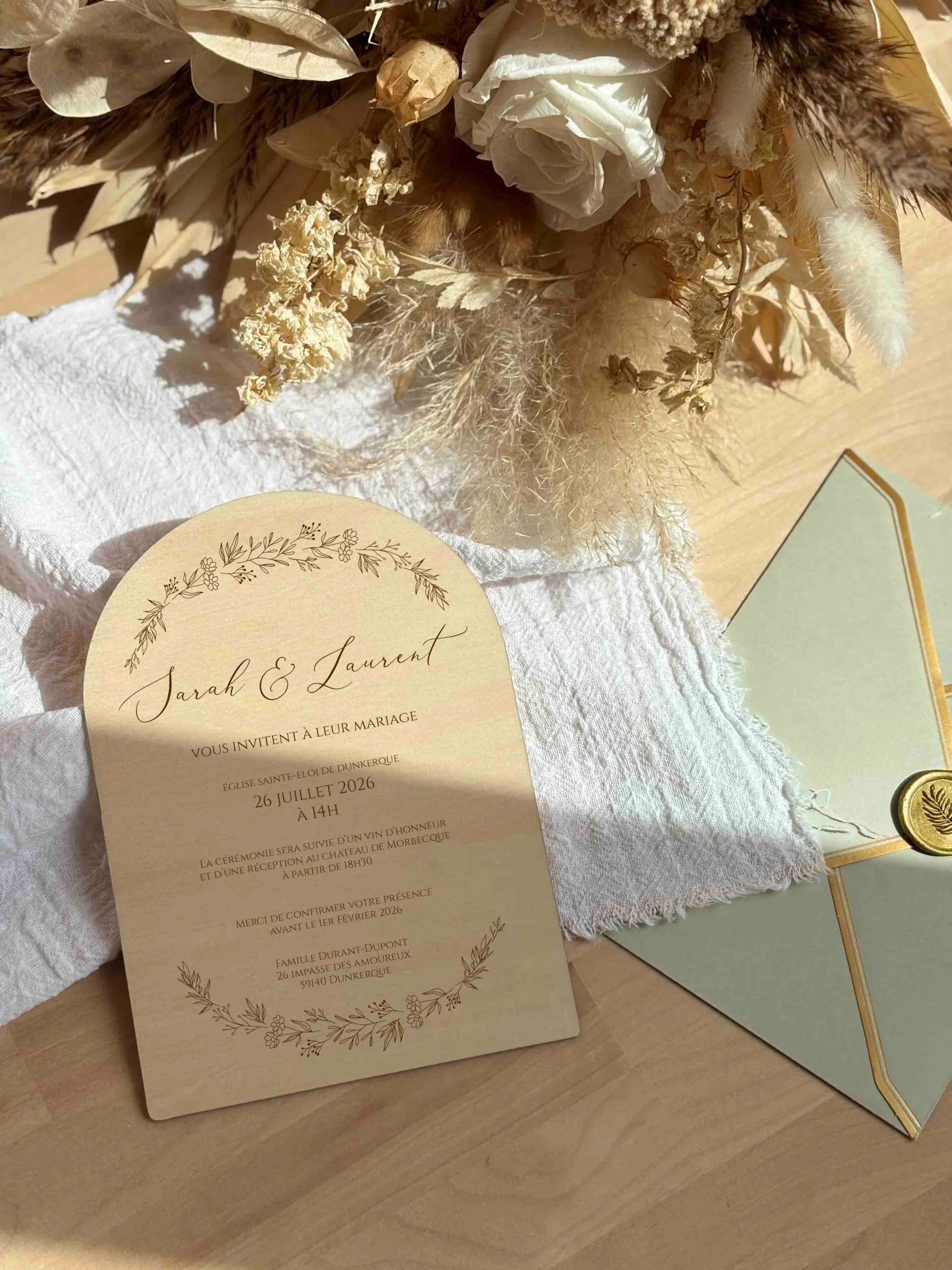 Faire-part mariage en bois collection poétique 1 faire-part mariage en bois