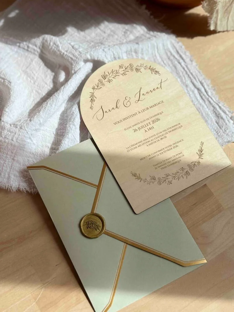 Faire-part mariage en bois collection poétique 5 faire-part mariage en bois