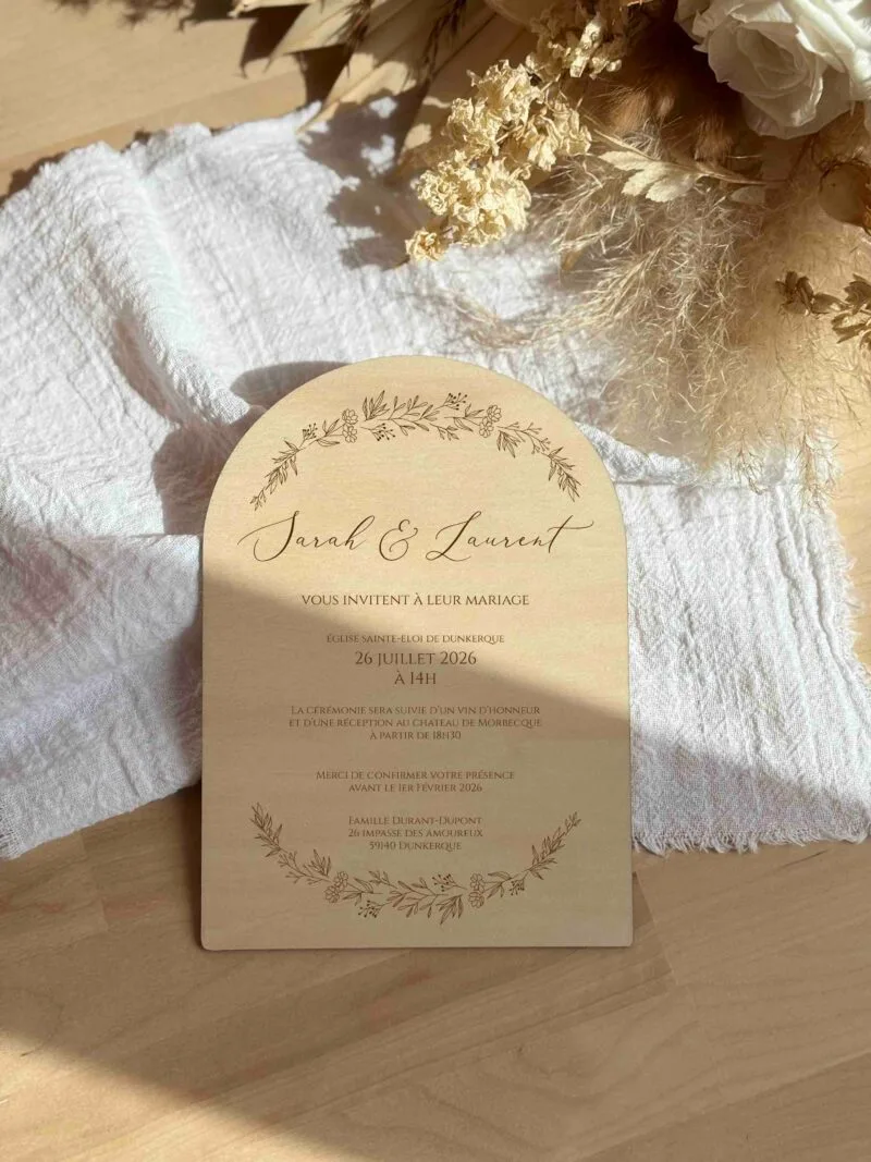 Faire-part mariage en bois collection poétique 2 faire-part mariage en bois