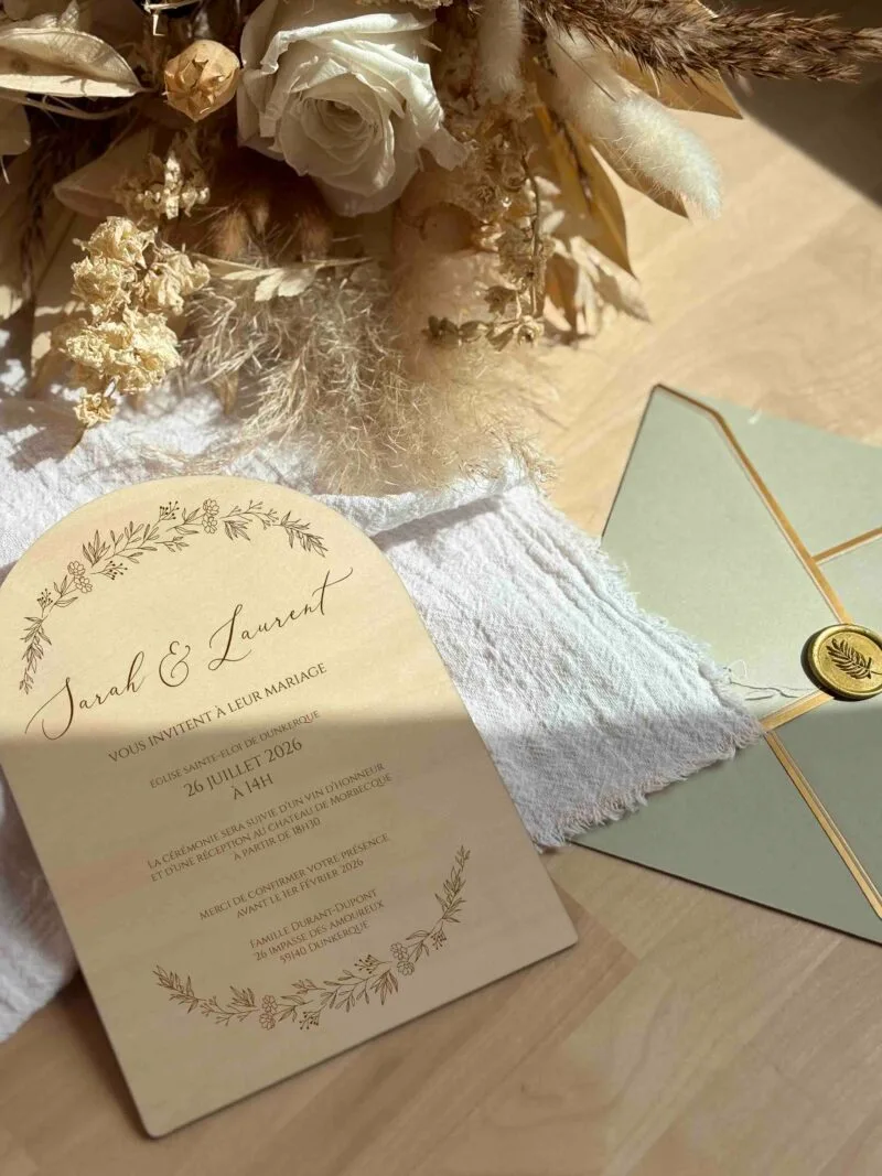 Faire-part mariage en bois collection poétique 3 faire-part mariage en bois