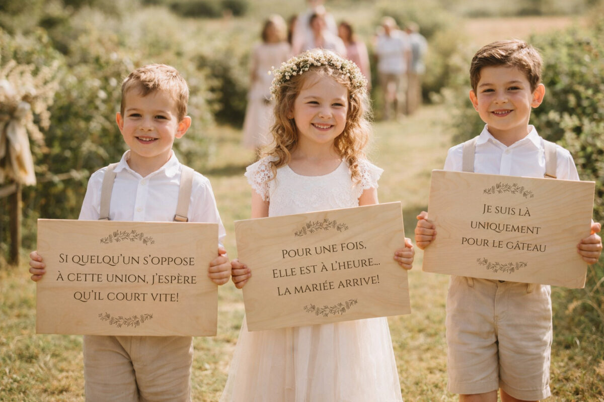 Comment personnaliser son mariage, de la cérémonie au dessert : nos idées faites main 1 Pancarte de cortège mariage en bois